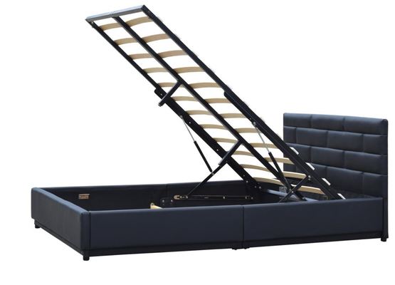 Zwart Ottomaans leer 4ft6 gestoffeerd tweepersoonsbed frame gaslift opbergbed