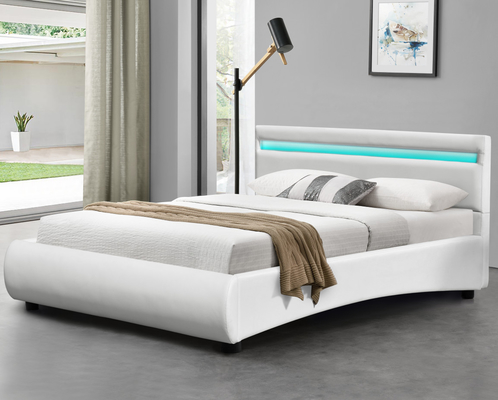 Wit kunstleer gestoffeerd bed Modern design met led-hoofdeinde