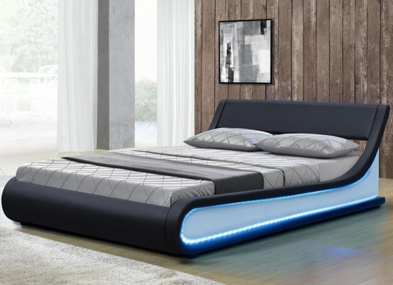Tweepersoons kingsize LED gestoffeerd bed Modern zwart kunstleer