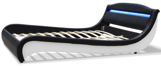 Zwart/Wit Dubbel Gestoffeerd Bed Leren Platformbed Met LED Licht