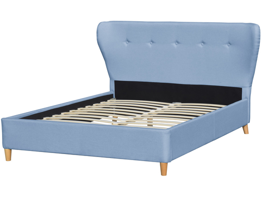 Modern houten ottoman tweepersoonsbed donkergrijs fluwelen luxe gebogen hoofdeinde