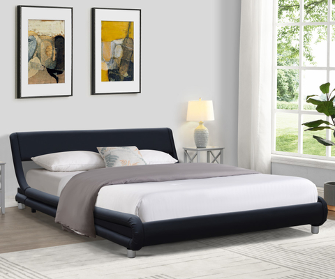 Modern zwart kunstleer gestoffeerd bed dubbel formaat voor slaapkamer