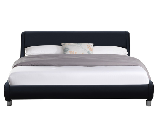 Modern zwart kunstleer gestoffeerd bed dubbel formaat voor slaapkamer