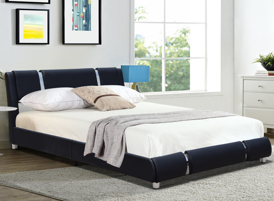 Verstelbaar hoofdeinde Queen Size Platform Bed Frame Zwart Kunstleer Bekleding Bed