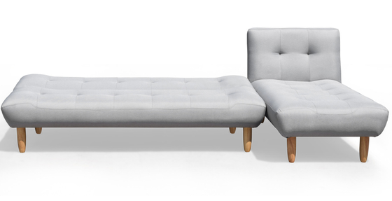 L-vormige opklapbare futonslaapbank Donkergrijze polyester gestoffeerde moderne cabriolet