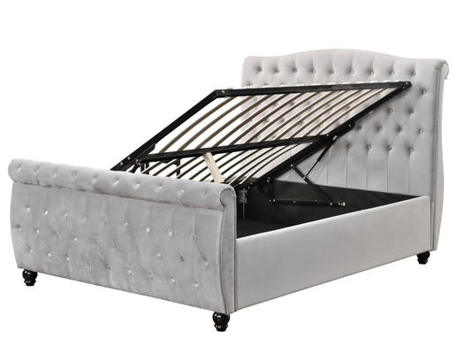 Crushed Velvet Chesterfield Sleigh Ottoman opbergbed Gasveer Gladde opening