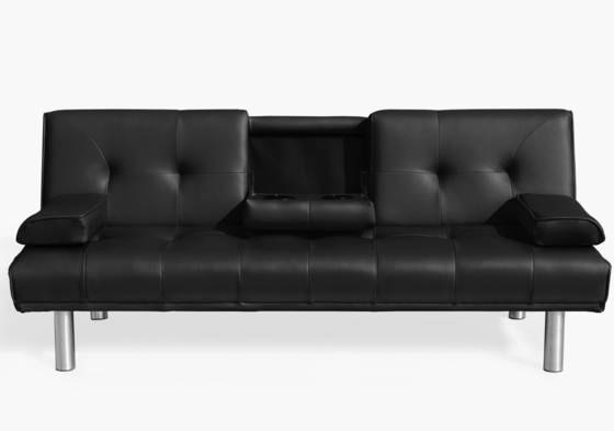 Driezits opvouwbare slaapbank van imitatieleer met bekerhouder en Bluetooth-luidspreker