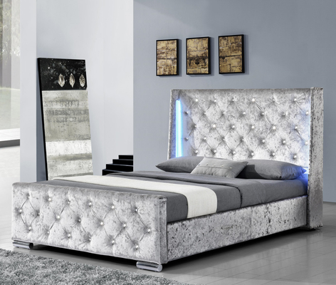 Modern dubbel gestoffeerd bed Crush Velvet zilver gestoffeerd platformbed