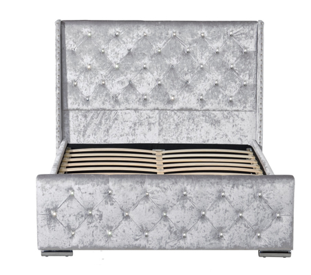 Modern dubbel gestoffeerd bed Crush Velvet zilver gestoffeerd platformbed