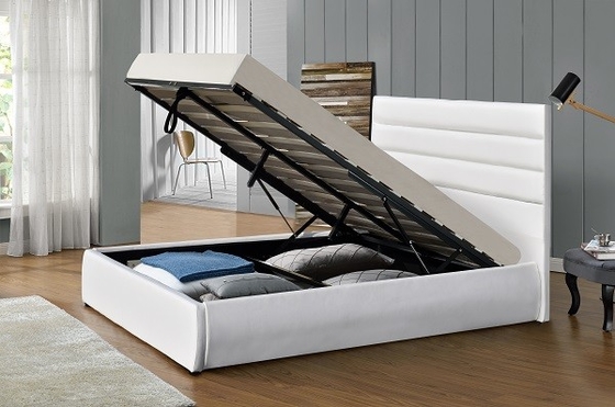 Wit Pu lederen bedframe Automatische gaslift met opbergdoos