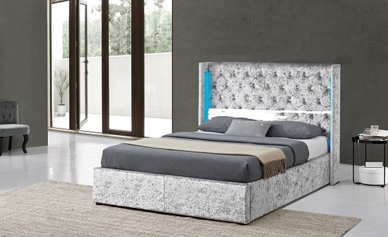 Grey Crushed Velvet Fabric Upholstered-Bedfabrikanten met leiden en Crystal Buttons