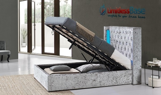 Grey Crushed Velvet Fabric Upholstered-Bedfabrikanten met leiden en Crystal Buttons