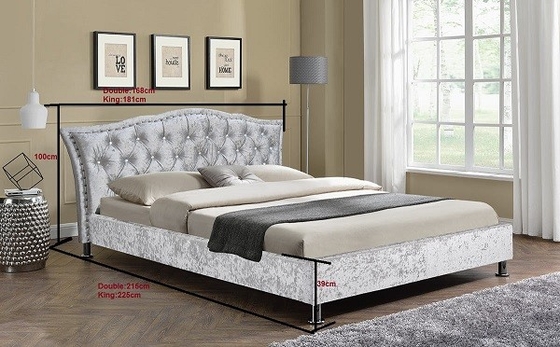 Luxueus het Bedkader van Koningssize velvet fabric met Tufted en Crystal Headboard
