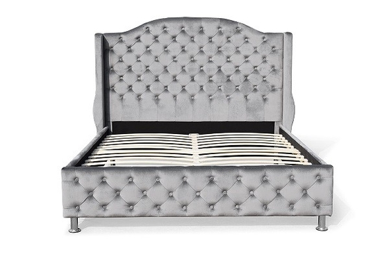 Het aangepaste Zilveren Doorgenaaide Hoge Hoofdeinde van Grey Upholstered Bed Velvet Fabric Knoop
