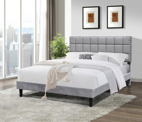 Grey Fabric King Size Upholstered-het Hoge Hoofdeinde van het Bedkader met Kleine Metaalbal