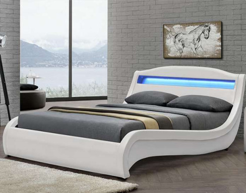 Ergonomie Eigentijds Bekleed Wit Pu van het Bedkader Leer met LEIDEN Licht