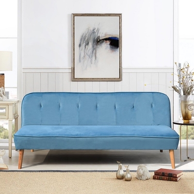 Blauwe sofa bed, gepoleerde moderne futon stoel, armloze comfortabele sofa banken voor woonkamer