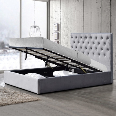 Lift Up Storage Bed Volledige grootte Linnen gepoleerde bed frame met hydraulische opslag