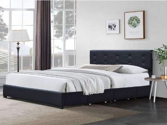 Minimalistic Koninginbed Frame Black Tufted Pu Leer Hoofdeinde