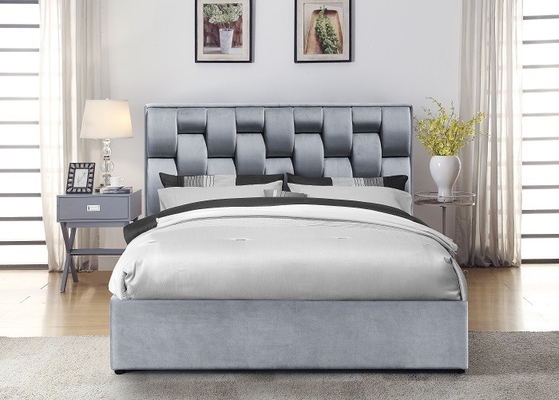 Grauw fluwelen stoffering bed frame met tufted hoge hoofdplaat