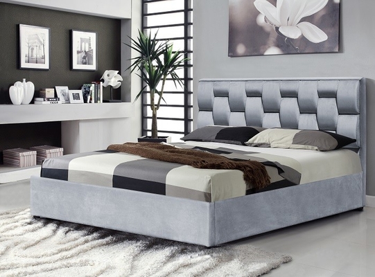 Grauw fluwelen stoffering bed frame met tufted hoge hoofdplaat