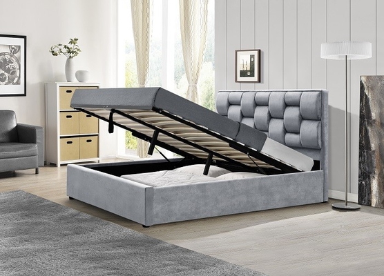 Grauw fluwelen stoffering bed frame met tufted hoge hoofdplaat