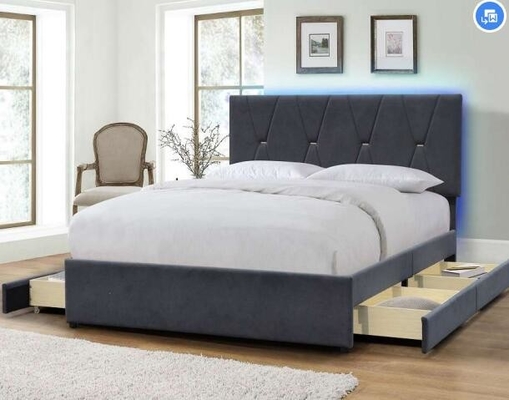 Grey Velvet King Size Upholstered-het Hoge Hoofdeinde van het Bedkader met laden