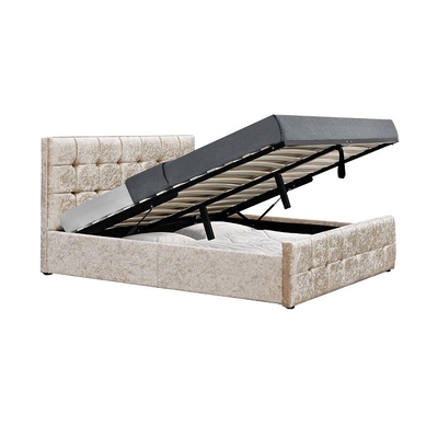 Fabrikant van het het Fluweel de Moderne Beklede Bed van de koninginsize Wood Storage Bed Kader Stof