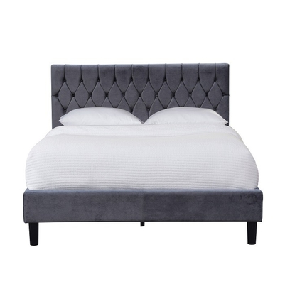 Koningin Size Doorgenaaid Grey Upholstered Bed Frame With knoopt Hoofdeinde dicht
