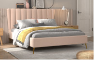 Beklede de Stoffen Roomkleurige Koning Size van het Wingbackbed Kader