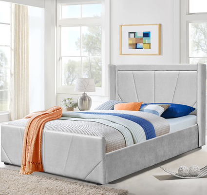 Licht Grey Fabric-OEM het Bedkader van de Platformopslag met Bekleed Gevleugeld Hoofdeinde