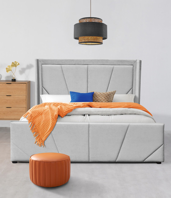 Licht Grey Fabric-OEM het Bedkader van de Platformopslag met Bekleed Gevleugeld Hoofdeinde