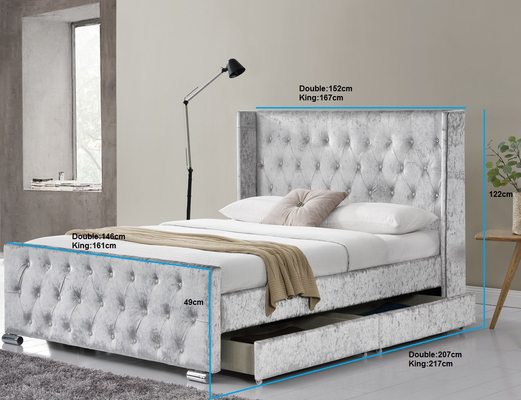 Tufted Knopen het Platformbed Vier van de Koninginupholstered Opslag Laden