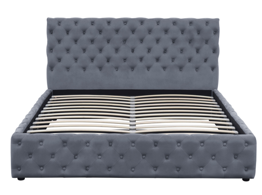 De lichte Grey Velvet Gas Lift Storage-Knopen van Size Upholstered Tufted van de Bedkoning