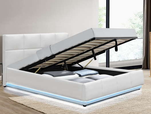 Double Size Wit PU Led Led Led Led Gas Lift Bed Voor slaapkamer
