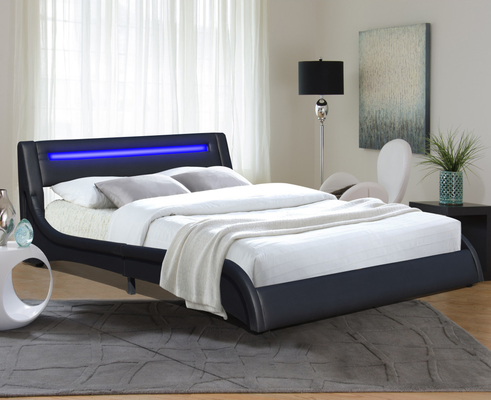 Zwart faux leer Pu Led gepoleerde bed frame met verstelbare hoofdplaat