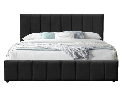 Zwarte fluweelstof King Size Gas Lift Bed Houten frame