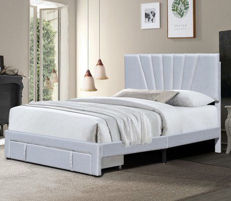 80 x 60 inch gepoleerde bed frame queen size linnen stoffen lade op voetbord