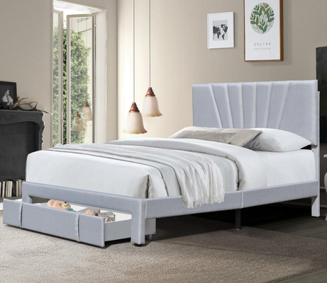80 x 60 inch gepoleerde bed frame queen size linnen stoffen lade op voetbord