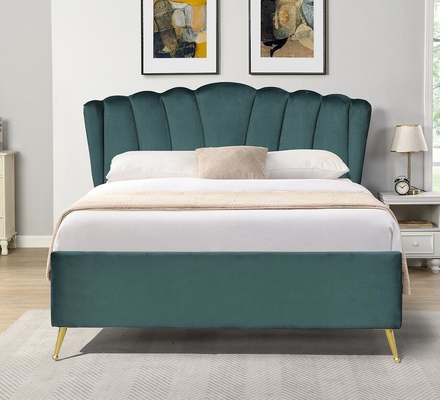 Blauw fluweelstof Ottomaans gaslift opslagbed met vier gouden voeten