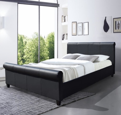 Versatile gepolsterd bed frame king size zwart faux leder slee hoofdeinde voetbank