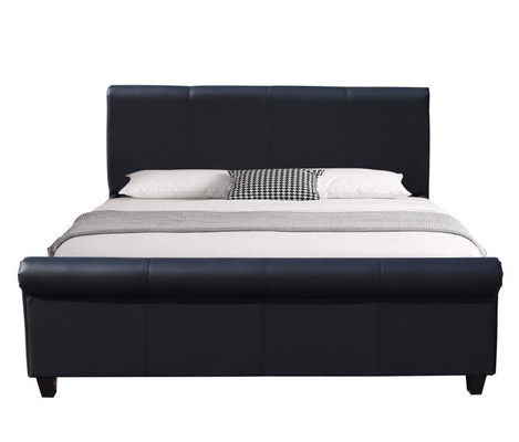 Versatile gepolsterd bed frame king size zwart faux leder slee hoofdeinde voetbank