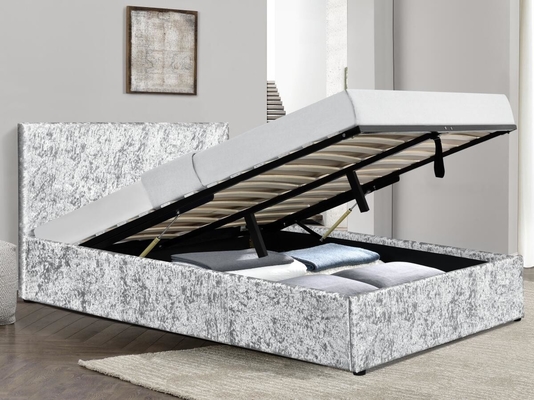 Vermorzeld fluweel gas lift bed frame zilver dubbele grootte voor slaapkamer