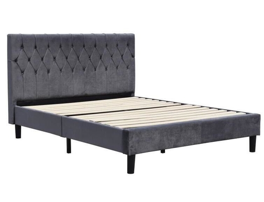 Velvet Stof Donkergrijze Gepolst Bed Frame Koningin Grootte Met Knoppen Op Hoofdstuk