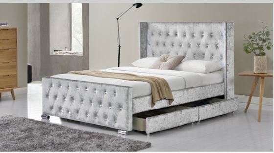 Tufted Storage velevt bed met LED-licht en Diamant knoppen
