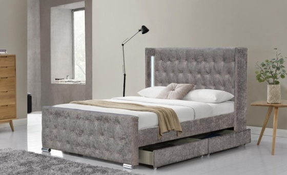 Tufted Storage velevt bed met LED-licht en Diamant knoppen