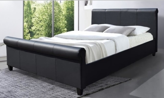 Groothandel Gepolsterd bed zwart Faux leer bed