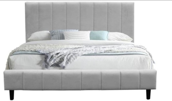 Grauw gepolsterd bed frame met stof materiaal