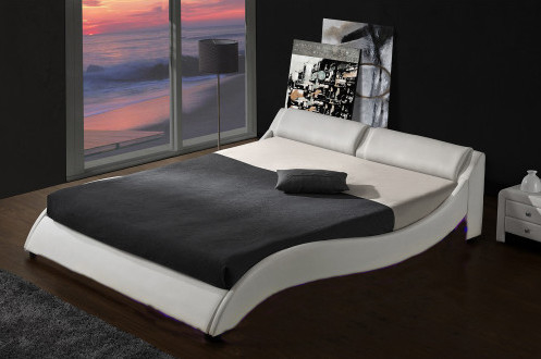 Gepolsterd platform bed frame met led verlichting, curve design