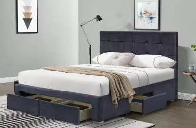 Gepolsterd platform bed frame met 4 opslag laden, gemakkelijk te monteren